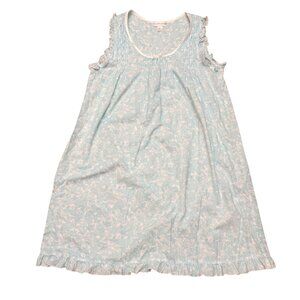 Miss Elaine Women's Nightgown M Blue Paisley Ruffle Trim Sleeveless Loungewear